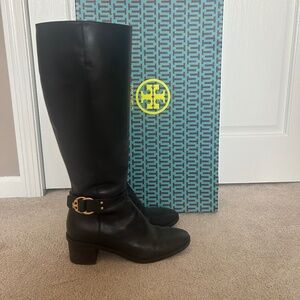 TORY BURCH Black Calf Leather Marsden Boots Size 8.5